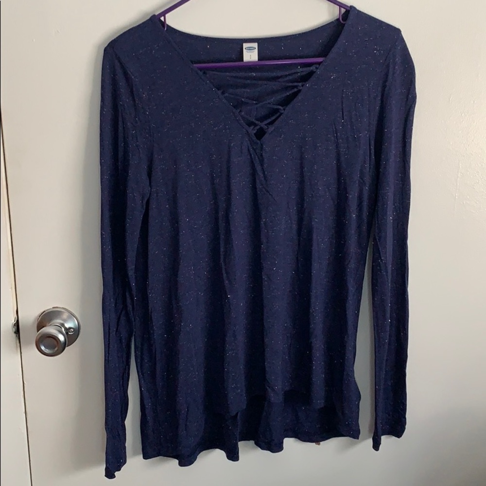 Navy long sleeve glittered shirt